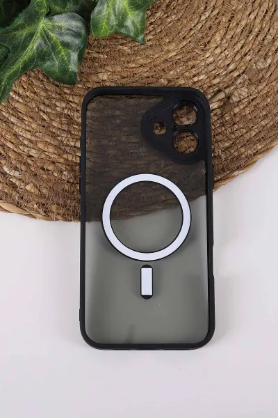 Siyah TeknoCase İPhone 16 Plus Uyumlu Wesley Case Serisi Magsafe Özellikli Transparan Sert Silikon Telefon Kılıfı 430643