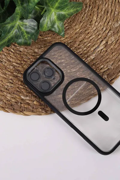Siyah TeknoCase İPhone 16 Pro Max Uyumlu Clear Lüx Case Serisi Lens Hediyeli Sert Silikon Telefon Kılıfı 430743