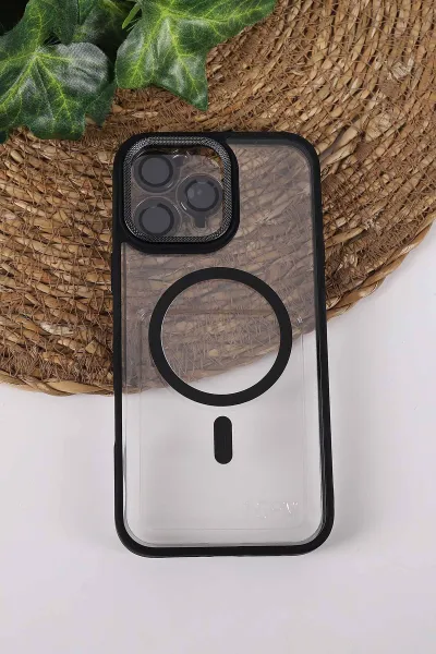 Siyah TeknoCase İPhone 16 Pro Max Uyumlu Clear Lüx Case Serisi Lens Hediyeli Sert Silikon Telefon Kılıfı 430743