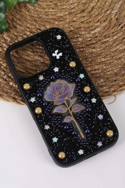 Siyah TeknoCase İPhone 16 Pro Uyumlu Afra Diamond Case Serisi Lens Hediyeli Premium Sert Silikon Telefon Kılıfı 430545