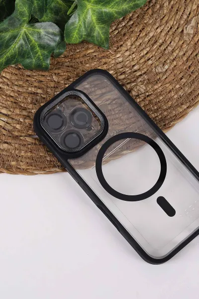 Siyah TeknoCase İPhone 16 Pro Uyumlu Clear Lüx Case Serisi Lens Hediyeli Sert Silikon Telefon Kılıfı 430735