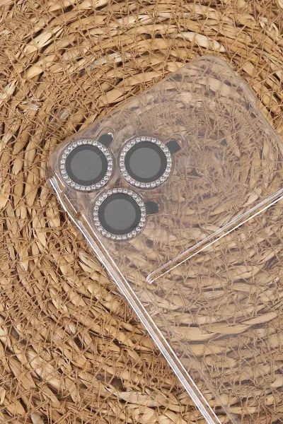 Siyah TeknoCase İPhone 16 Pro Uyumlu Ella Diamond Case Serisi Lens Hediyeli Sert Silikon Telefon Kılıfı 457815