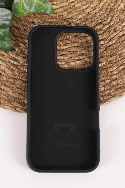 Siyah TeknoCase İPhone 16 Pro Uyumlu Ella Diamond Case Serisi Lens Hediyeli Sert Silikon Telefon Kılıfı 457815