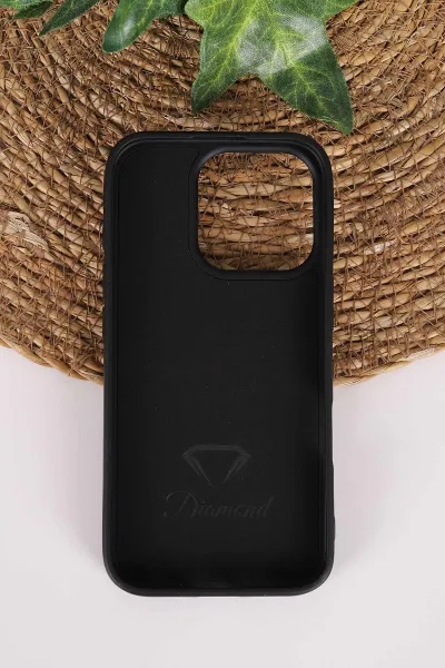 Siyah TeknoCase İPhone 16 Pro Uyumlu Nelly Diamond Serisi Taşlı Lens Hediyeli Sert Silikon Telefon Kılıfı 480953