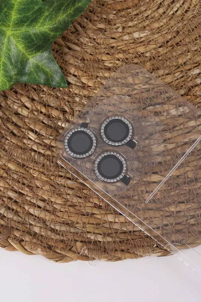 Siyah TeknoCase İPhone 16 Pro Uyumlu Viola Diamond Case Serisi Kartlıklı Lens Hediyeli Sert Silikon Telefon Kılıfı 430840