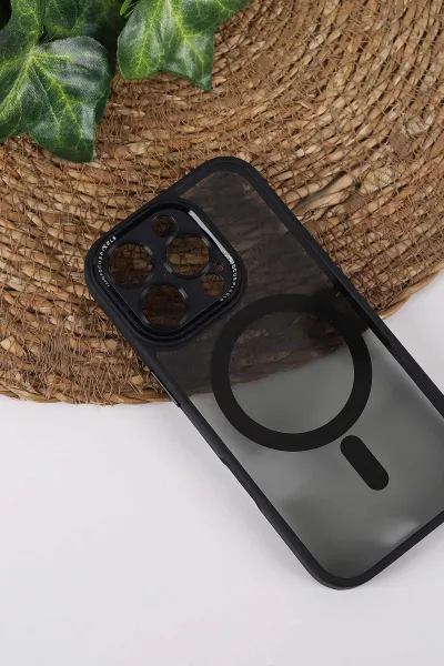 Siyah TeknoCase İPhone 16 Pro Uyumlu Wesley Case Serisi Magsafe Özellikli Transparan Sert Silikon Telefon Kılıfı 430649