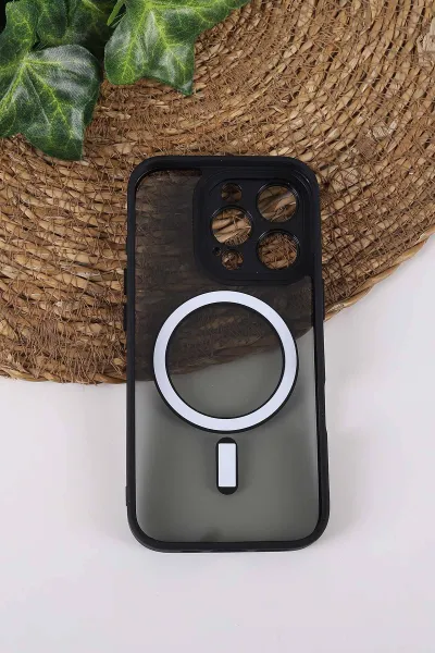 Siyah TeknoCase İPhone 16 Pro Uyumlu Wesley Case Serisi Magsafe Özellikli Transparan Sert Silikon Telefon Kılıfı 430649