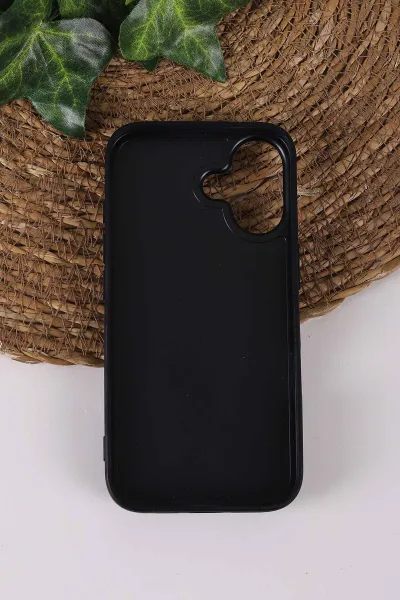 Siyah TeknoCase İPhone 16 Uyumlu Daisy Case Serisi Taşlı Vakumlu Sert Silikon Telefon Kılıfı 431085