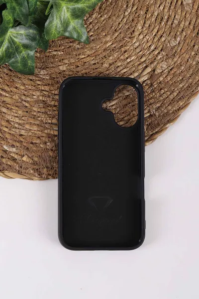 Siyah TeknoCase İPhone 16 Uyumlu Dlr Diamond Case Serisi Lens Hediyeli Premium Sert Silikon Telefon Kılıfı 430381