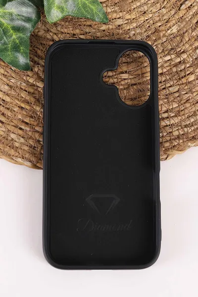 Siyah TeknoCase İPhone 16 Uyumlu Ella Diamond Case Serisi Lens Hediyeli Sert Silikon Telefon Kılıfı 457806