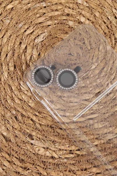Siyah TeknoCase İPhone 16 Uyumlu Ella Diamond Case Serisi Lens Hediyeli Sert Silikon Telefon Kılıfı 457806