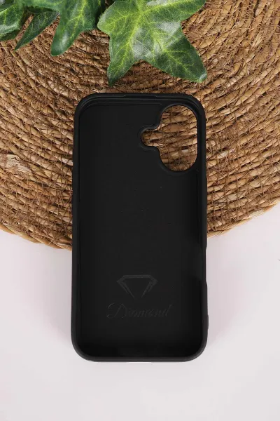 Siyah TeknoCase İPhone 16 Uyumlu Nelly Diamond Serisi Taşlı Lens Hediyeli Sert Silikon Telefon Kılıfı 480946