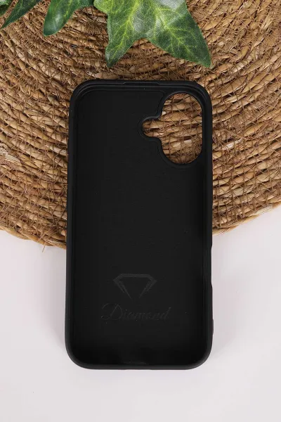 Siyah TeknoCase İPhone 16 Uyumlu Perfect Diamond Case Serisi Taşlı Lens Hediyeli Sert Silikon Telefon Kılıfı 480830