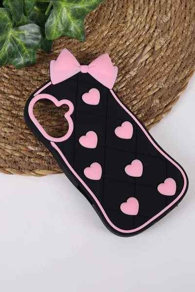 Siyah TeknoCase İPhone 16 Uyumlu Terra Case Serisi Premium Kabartmalı Soft Silikon Telefon Kılıfı 430308