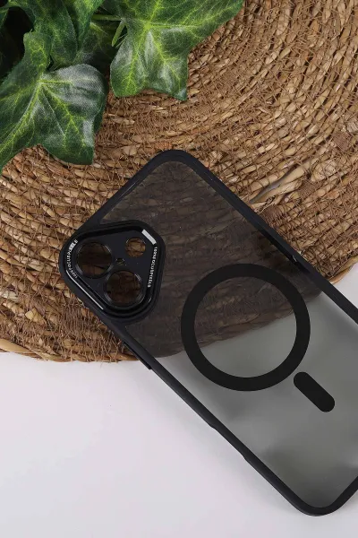 Siyah TeknoCase İPhone 16 Uyumlu Wesley Case Serisi Magsafe Özellikli Transparan Sert Silikon Telefon Kılıfı 430631