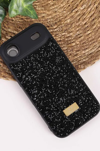 Siyah TeknoCase İPhone 17 Air Uyumlu Ella Diamond Case Serisi Lens Hediyeli Sert Silikon Telefon Kılıfı 457836