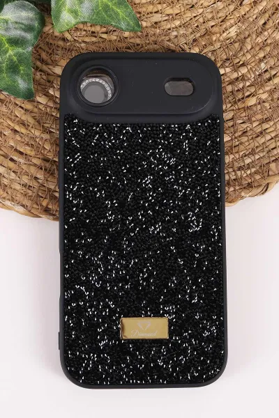 Siyah TeknoCase İPhone 17 Air Uyumlu Ella Diamond Case Serisi Lens Hediyeli Sert Silikon Telefon Kılıfı 457836