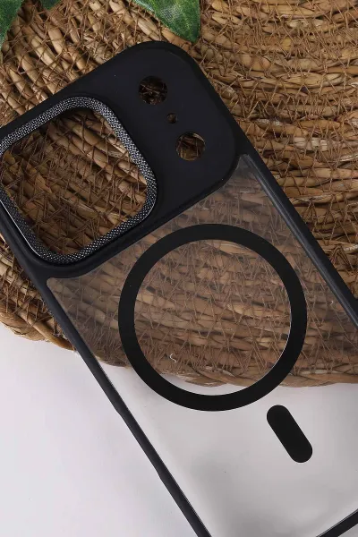 Siyah TeknoCase İPhone 17 Pro Uyumlu Clear Lüx Case Serisi Lens Hediyeli Sert Silikon Telefon Kılıfı 430756