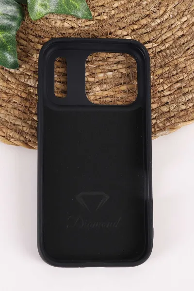 Siyah TeknoCase İPhone 17 Pro Uyumlu Ella Diamond Case Serisi Lens Hediyeli Sert Silikon Telefon Kılıfı 457827