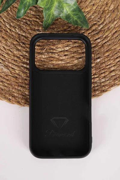 Siyah TeknoCase İPhone 17 Pro Uyumlu Perfect Diamond Case Serisi Taşlı Lens Hediyeli Sert Silikon Telefon Kılıfı 480858
