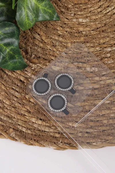 Siyah TeknoCase İPhone 17 Pro Uyumlu Viola Diamond Case Serisi Kartlıklı Lens Hediyeli Sert Silikon Telefon Kılıfı 430864