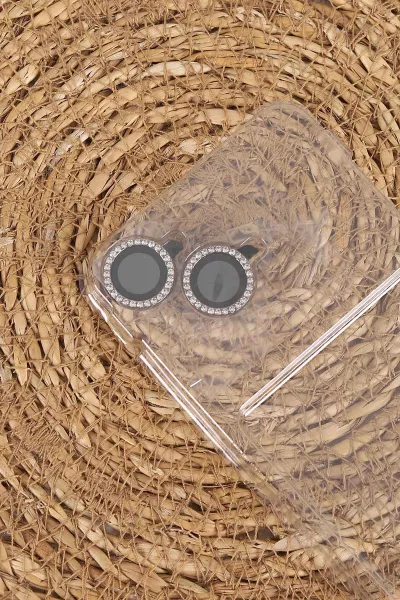 Siyah TeknoCase İPhone 17 Uyumlu Ella Diamond Case Serisi Lens Hediyeli Sert Silikon Telefon Kılıfı 457823