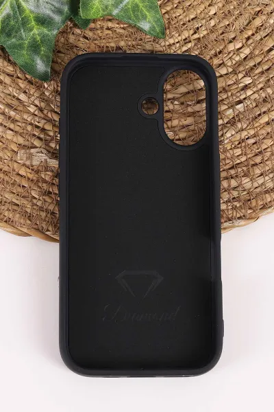 Siyah TeknoCase İPhone 17 Uyumlu Ella Diamond Case Serisi Lens Hediyeli Sert Silikon Telefon Kılıfı 457823