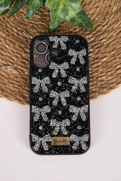 Siyah TeknoCase İPhone 17 Uyumlu Perfect Diamond Case Serisi Taşlı Lens Hediyeli Sert Silikon Telefon Kılıfı 480852
