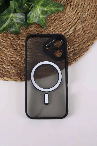 Siyah TeknoCase İPhone 17 Uyumlu Wesley Case Serisi Magsafe Özellikli Transparan Sert Silikon Telefon Kılıfı 430659