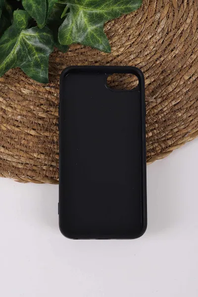 Siyah TeknoCase İPhone 7 ve  İPhone 8 Uyumlu Daisy Case Serisi Taşlı Vakumlu Sert Silikon Telefon Kılıfı 431121