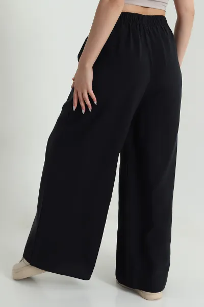 Siyah Tencel Bel Lastikli Kadın Pantolon 481025