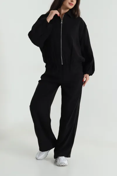 Siyah Tencel Gabardin Astarlı Kadın İkili Takım 490932