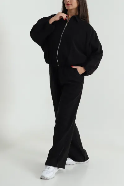 Siyah Tencel Gabardin Astarlı Kadın İkili Takım 490932