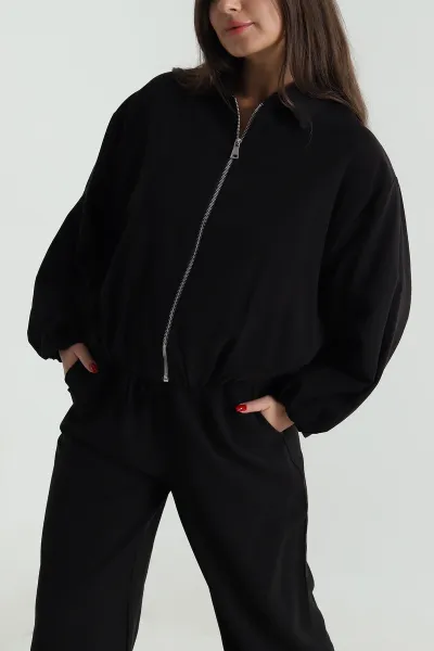 Siyah Tencel Gabardin Astarlı Kadın İkili Takım 490932