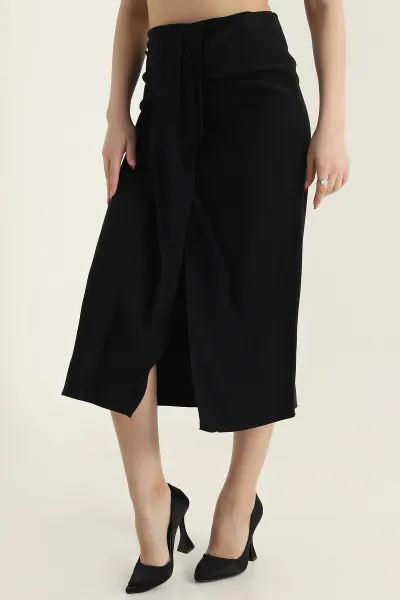Siyah Tencel Modal Twil Kadın Etek 434018
