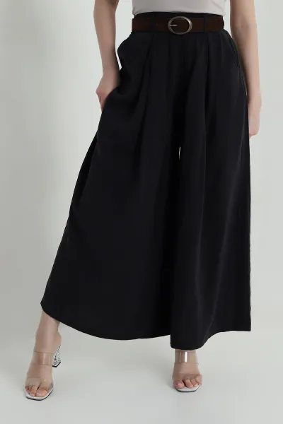 Siyah Tencel Pileli Kadın Pantolon 458261