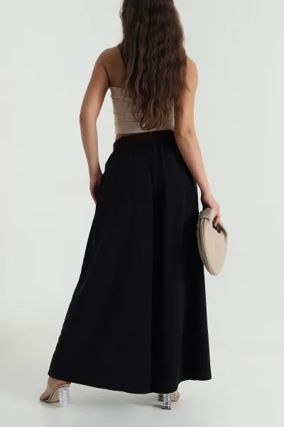 Siyah Tencel Pileli Kadın Pantolon 484456
