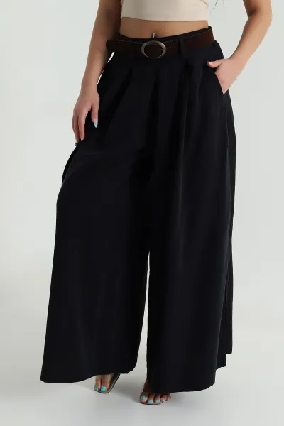 Siyah Tencel Pileli Kadın Pantolon 484456