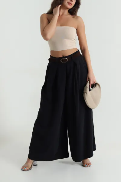 Siyah Tencel Pileli Kadın Pantolon 484456