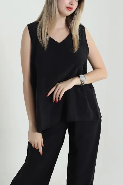 Siyah Tencel V Yaka Kadın İkili Takım 471679