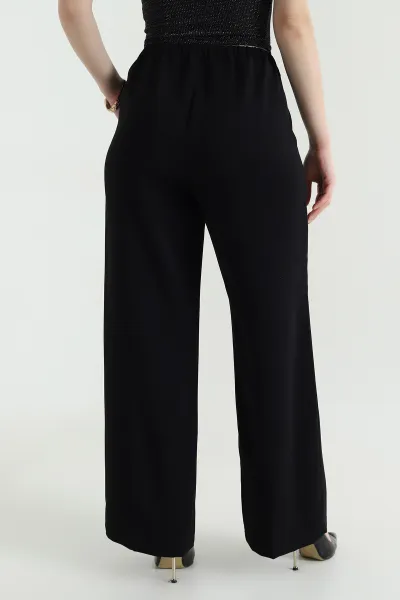 Siyah Tensel Crep Beli Lastikli Kadın Pantolon 440771