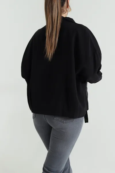 Siyah Tensel Gabardin Kadın Mevsimlik Mont 488032