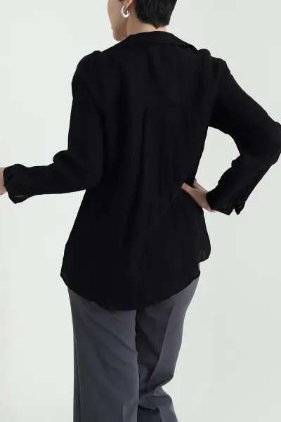 Siyah Tensel Kadın Gömlek 445529