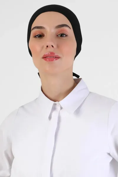Siyah Tesettür Düz Dikişli Penye Bone 454210