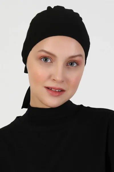 Siyah Tesettür Düz İpeksi Dikişsiz Bone 460128