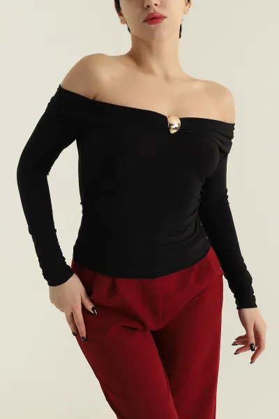 Siyah Toka Detay Sendy Kadın Bluz 424007