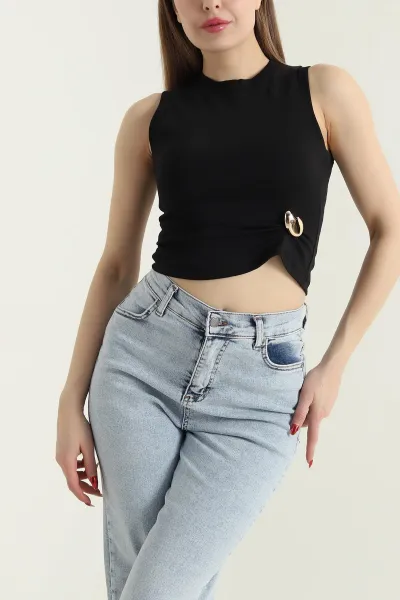 Siyah Tokalı Kompak Kadın Bluz 429549