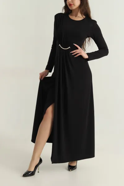 Siyah Tokalı Likralı Modal Kadın Elbise 414847