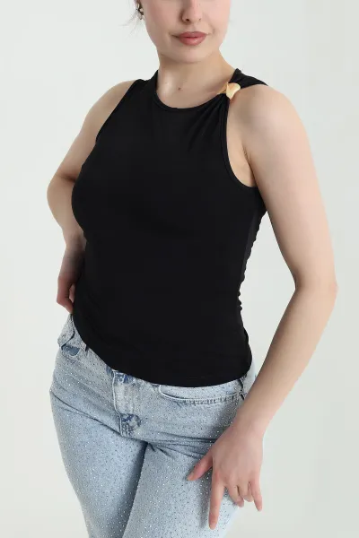 Siyah Tokalı Likralı Sandy Kadın Bluz 451323