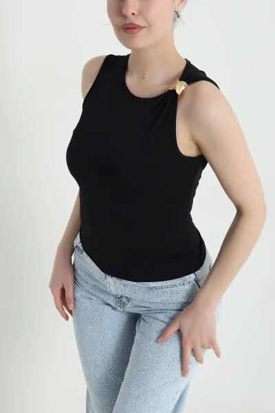 Siyah Tokalı Likralı Sandy Kadın Bluz 451323